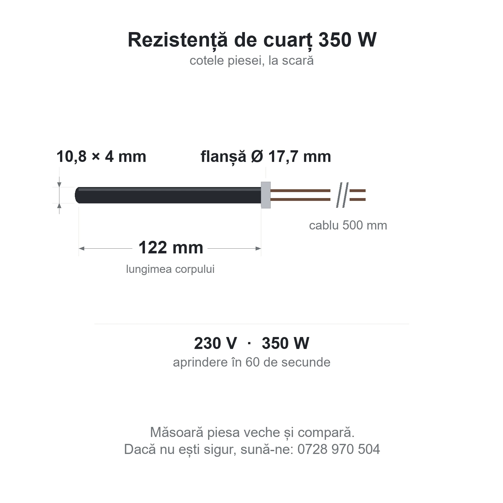 Cotele piesei: 10,8 × 4 mm (plată) grosime, 122 mm, prindere Flanșă, Ø maxim 17,7 mm